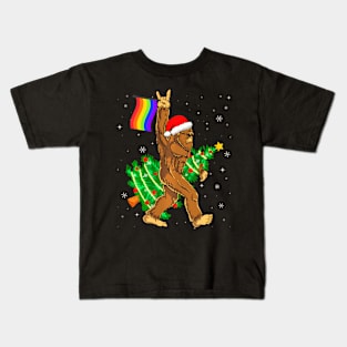 Bigfoot  Flag Gay Pride Month LGBT Christmas Tree Kids T-Shirt